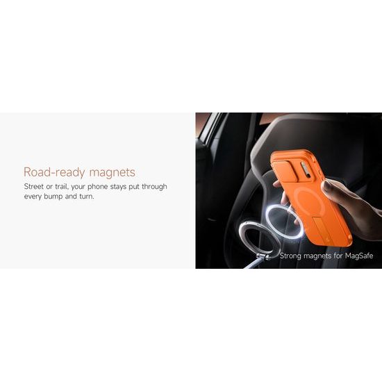 Husă Suritch AirBounce Bumper MagSafe cu Suport și Protecție Cameră, iPhone 17 Pro Max / 18 Pro Max, portocaliu