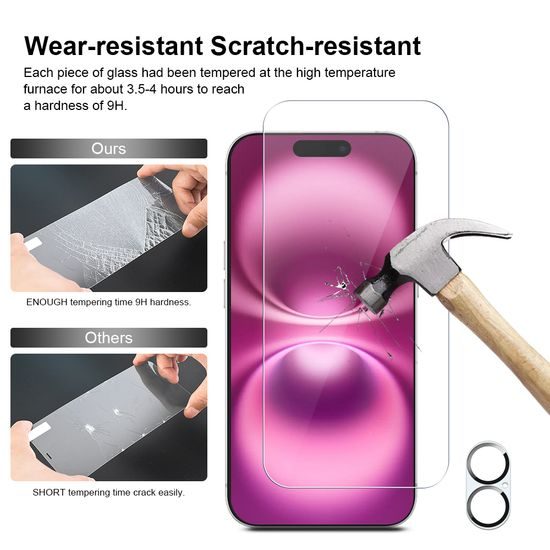 JP Mega Pack Szkło hartowane, 3 szkła na telefon z aplikatorem + 2 szkła na obiektyw, iPhone 16