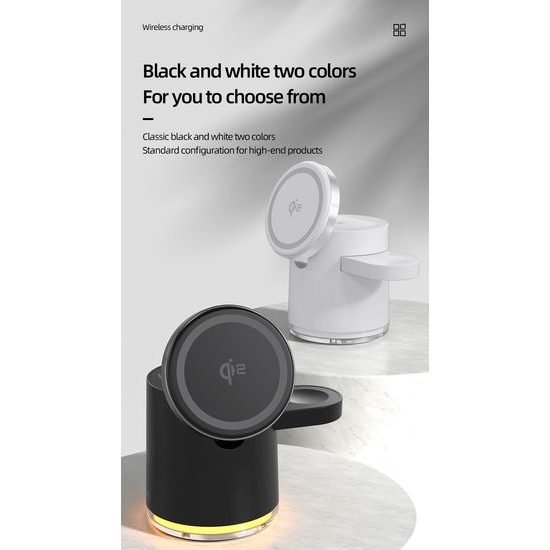 4σε1 Έξυπνος Ασύρματος Φορτιστής με LED Φωτισμό, Qi, Μαύρο