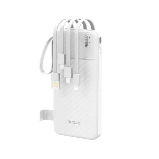 Dudao K11 power bank με ενσωματωμένα καλώδια, 10000 mAh, λευκό