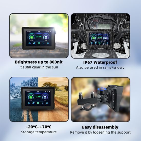 5" Motorfiets Display met Draadloze Apple CarPlay, Android Auto + DVR Camera's