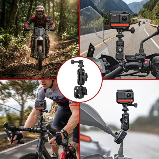 Motoros sportkamera tartó 360°, fekete