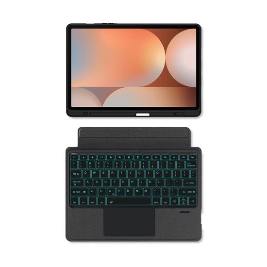 JP Magnetno etui z odstranljivo Bluetooth tipkovnico, touchpadom, osvetlitvijo, vrtljivim stojalom in držalom za stylus, Samsung Galaxy Tab S10 FE+, črno