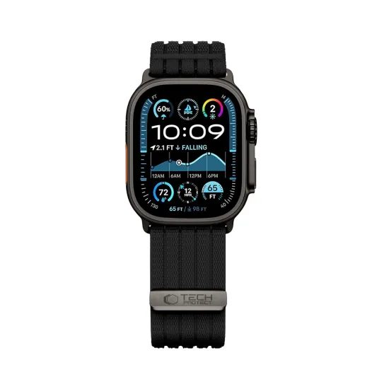 Tech-Protect Nylon Sport řemínek, Apple Watch 8 / 9 / 10 / 11 / SE / Ultra (44 / 45 / 46 / 49 mm), černý
