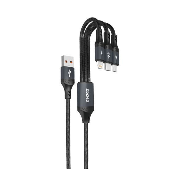 Dudao L3E 3v1 kabel MicroUSB + USB-C + Lightning, 60W 1,2 m, črn