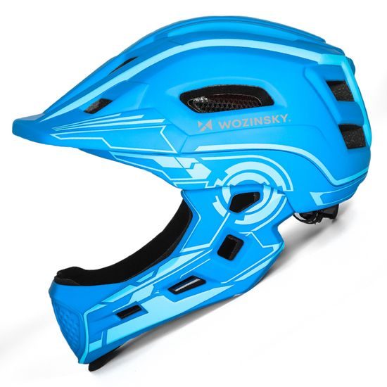 Wozinsky Kinder Fahrradhelm mit USB Rücklicht - Vollgesichtsschutz - Größe S (52-56 cm) - Blau