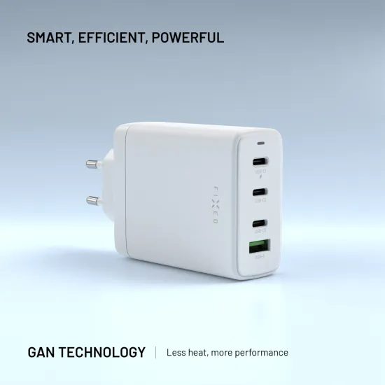 FIXED GaN hálózati töltő, 3x USB-C + USB, PD 3.0, 120W, fehér
