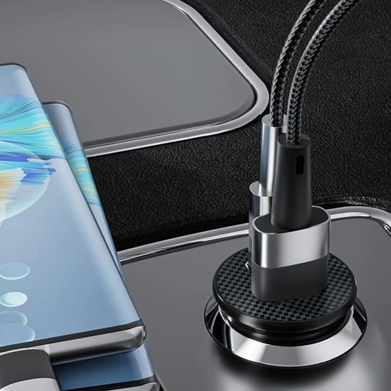 Techsuit nabíjačka do auta (C4), USB + USB-C, čierna