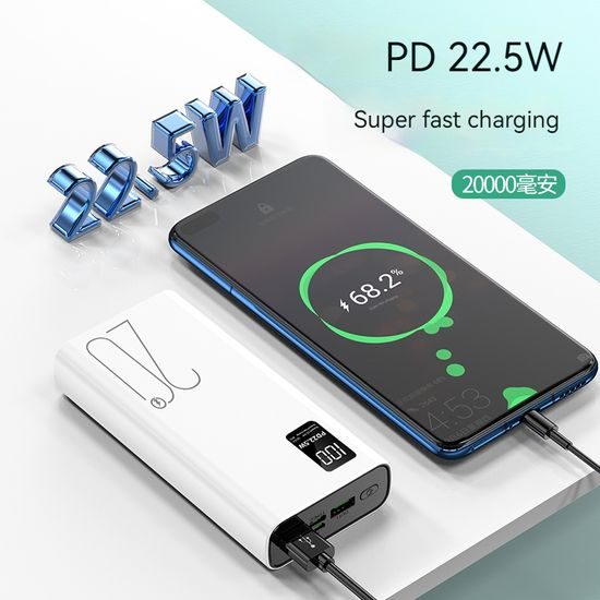 Powerbanka 20000mAh, PD 22,5W, QC3.0, bílá