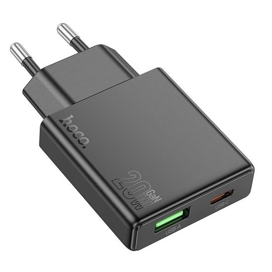 Hoco Slim φορτιστής N38 USB A + USB C, QC3.0, PD, 3A, 20W, μαύρος