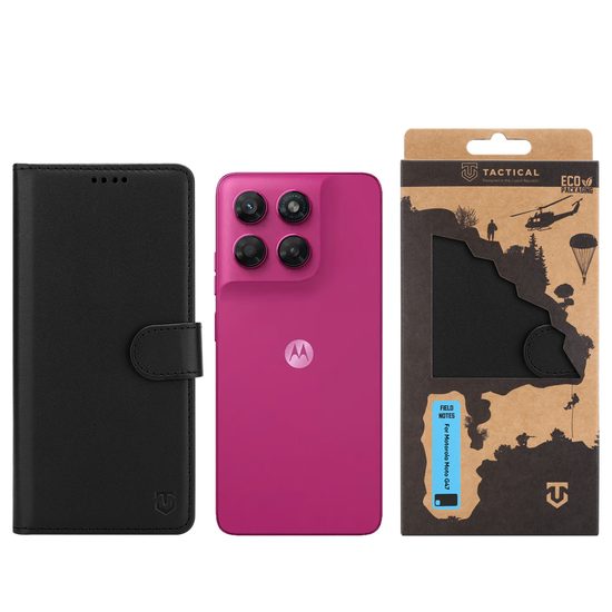 Motorola Moto G47 vāciņš – Tactical Field Notes maks ar nodalījumiem – melns