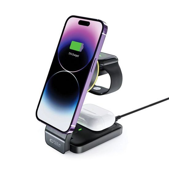 Tech-Protect QI15W-A28 3σε1 Μαγνητικός Ασύρματος Φορτιστής MagSafe, Μαύρο