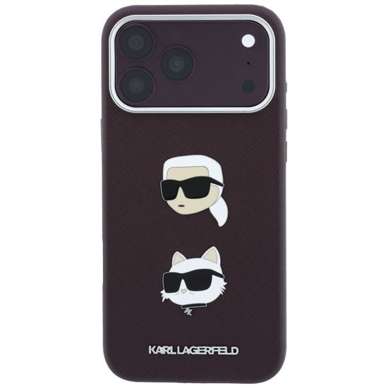 Karl Lagerfeld Saffiano with K&C Heads Pins and Logo ümbris iPhone 17 Pro / 18 Pro – burgundia