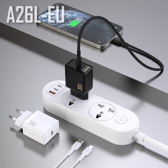 Dudao A26LEU polnilnik USB-C + kabel USB-C - Lightning, PD 20W GaN, črn
