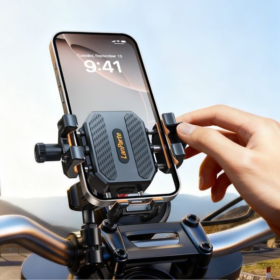 LanParte LPT01-E Suport telefon pentru motocicletă cu încărcare wireless și amortizare vibrații
