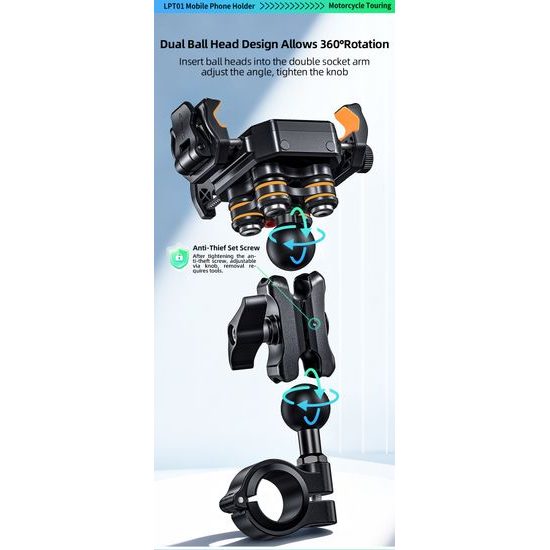 LanParte LPT01 Professionel Motorcykel Telefonholder med Vibrationsdæmpning