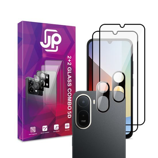 JP 5D Combo pack, Sada 2 5D tvrzených skel a 2 sklíček na fotoaparát, Xiaomi Redmi A7 Pro