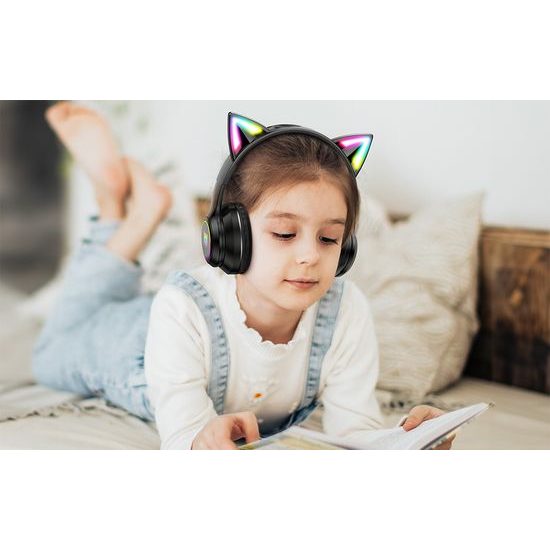 Onikuma B90 Gaming Headset Bluetooth - met LED Kattenoortjes - Zwart