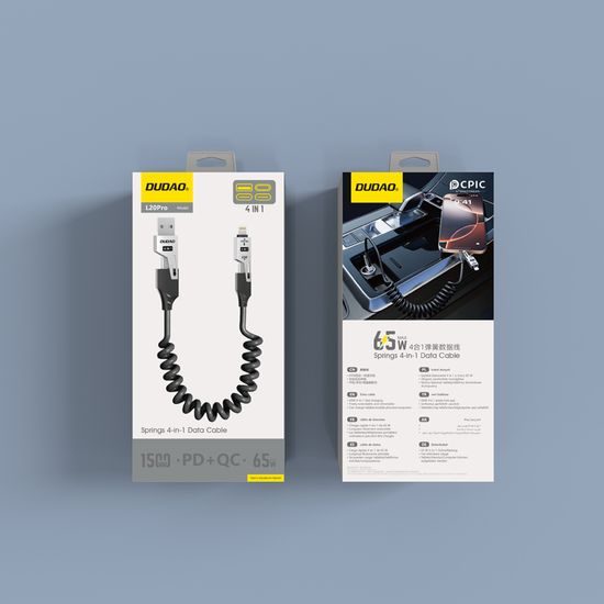Dudao L20 Pro kabel 4v1 USB-A / USB-C - Lightning / USB-C, črn