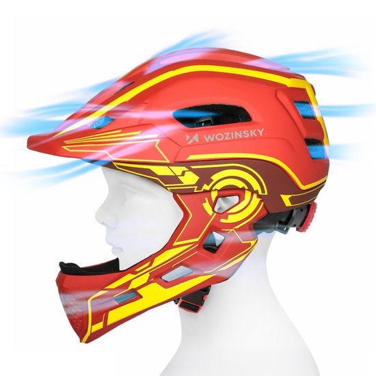 Casco da ciclismo per bambini Wozinsky con luce posteriore USB S, rosso