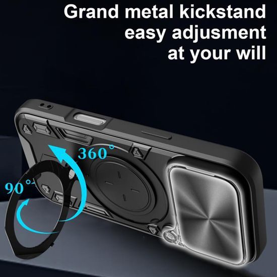 iPhone 17 Pro Max Hoesje - Techsuit CamGuard Pro - met Camera Cover & Standaard - Zwart