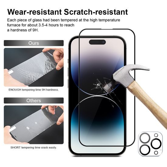 JP Πλήρες Πακέτο Προστατευτικών Γυαλιών, 2x 3D γυαλί με εφαρμογέα + 2x γυαλί για φακό, iPhone 14 Pro MAX