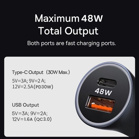 Φορτιστής αυτοκινήτου Techsuit (C3), USB + USB-C, γκρι