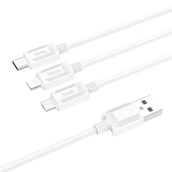 Καλώδιο Hoco 3σε1 USB - Lightning / Micro USB / USB-C, 1 μ, λευκό