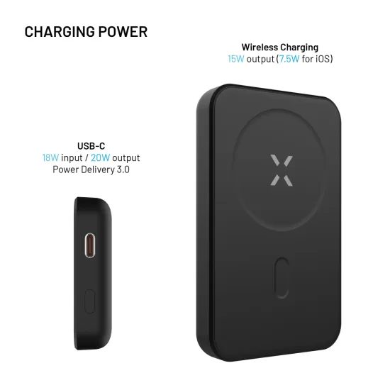 FIXED MagZen (2. generáció) powerbank vezeték nélküli töltéssel és MagSafe támogatással, 10 000 mAh, fekete