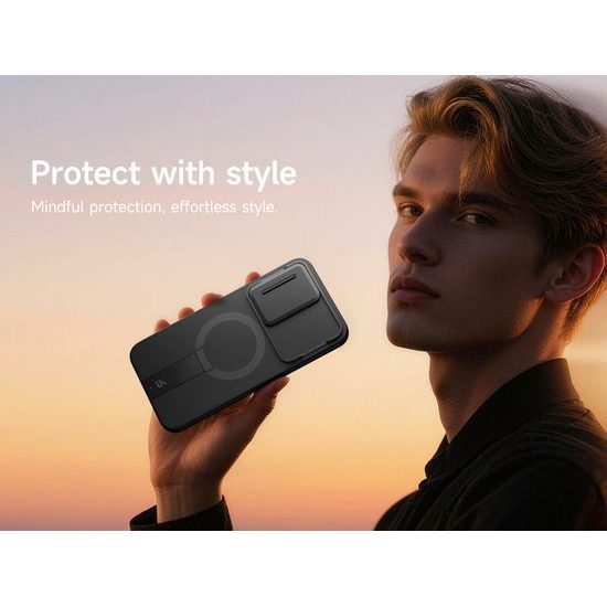 Suritch MagSafe Kickstand Camprotector tok Samsung Galaxy A57, fekete