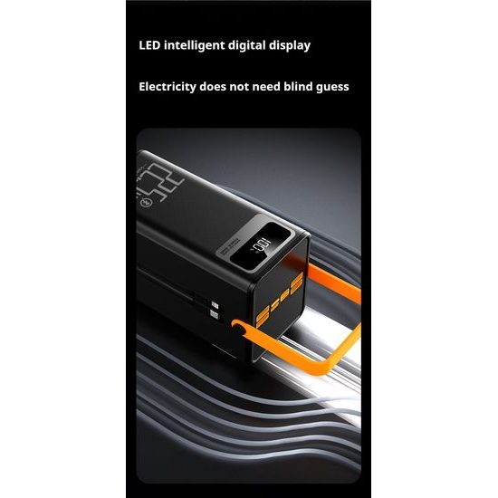Power Bank 60.000 mAh, 22.5W PD, 4 USB + 2 καλώδια, LED φώτα, μαύρο