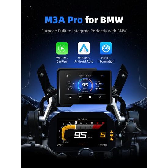 5" Bezdrôtový displej pre motocykle BMW, Apple CarPlay / Android Auto
