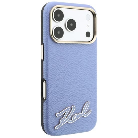 Karl Lagerfeld Grained Leather Resin Sign Logo MagSafe ümbris iPhone 17 Pro Max / 18 Pro Max – sinine
