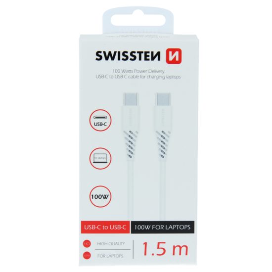 Dátový kábel Swissten TPE, USB-C / USB-C, 5A (100W), 1,5 m, biely
