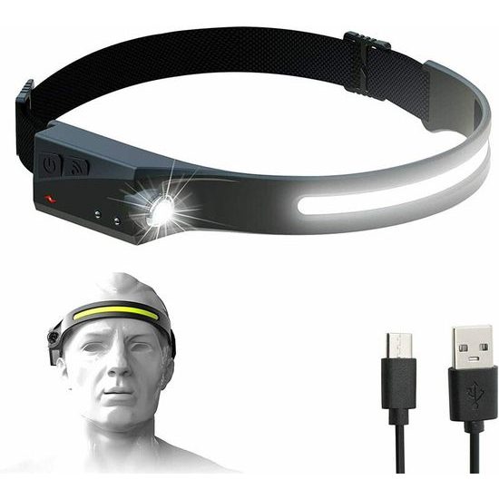 Επικεφαλής φακός LED WLCHL03 με αισθητήρα κίνησης, IPX4, USB-C, 1200 mAh, μαύρο