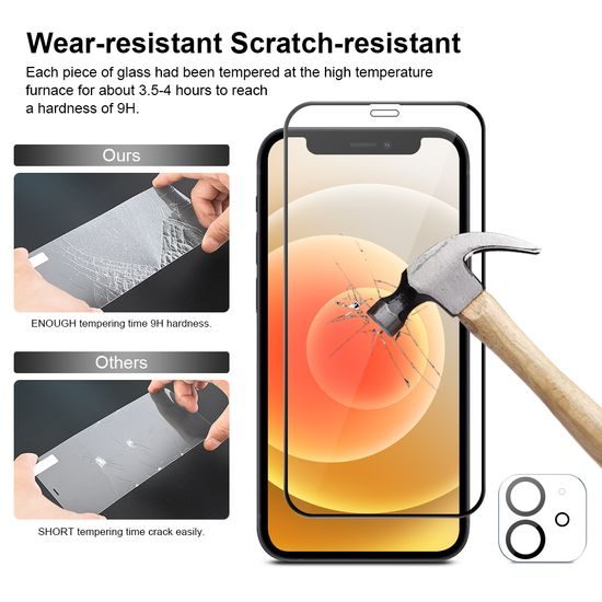 JP Πλήρες Πακέτο Προστατευτικών Γυαλιών, 2x 3D γυαλί με εφαρμογέα + 2x γυαλί για φακό, iPhone 12 Mini