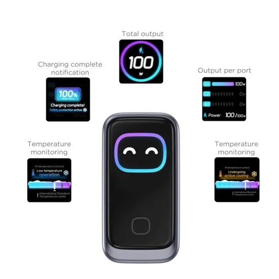 Tech-Protect Powervision NC100W-GAN 3portová nabíjačka, PD 100 W / QC 3.0, sivá