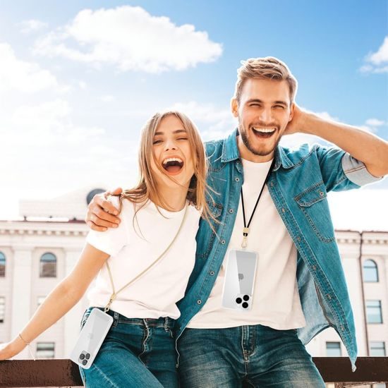 Tech-Protect C2S Crossbody Telefoonkoord - Verstelbaar - met 2 Adapters - Beige / Goud