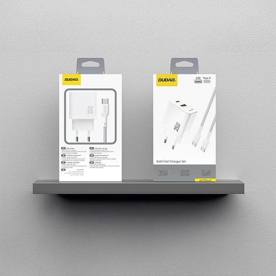 Dudao A27MaxCEU polnilnik USB-A + USB-C z USB-C kablom, PD QC 35W, bel