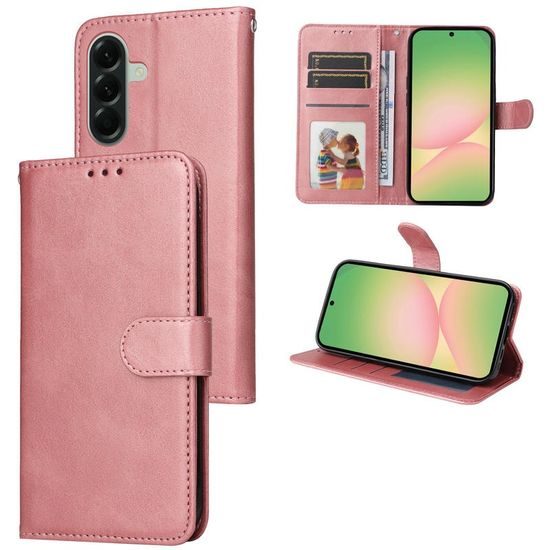 Magnet Case für Samsung Galaxy A57 - Magnetische Schutzhülle aus Leder mit Kartenfach - Rosa