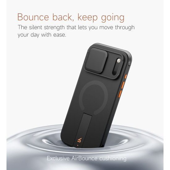 Husă Suritch AirBounce Bumper MagSafe Kickstand CamProtector, iPhone 17 Pro Max / 18 Pro Max, negru