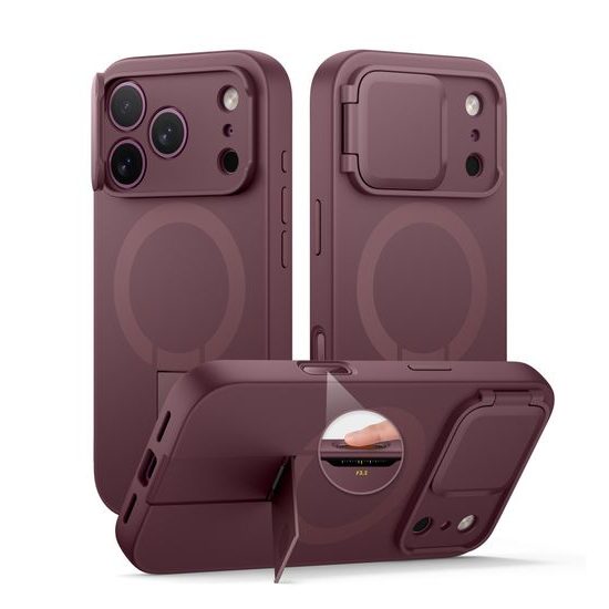 Husă Suritch MagSafe cu Suport și Protecție Cameră iPhone 17 Pro / 18 Pro, vișiniu