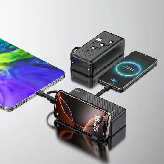 Dudao K11 Max power bank με ενσωματωμένα καλώδια, 30000mAh, μαύρο