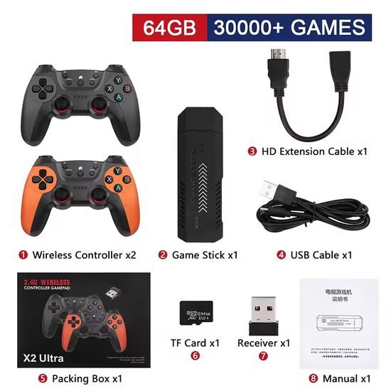 X2 Ultra Retro konzola s dva bežična kontrolera, HDMI, Game Stick, 4K