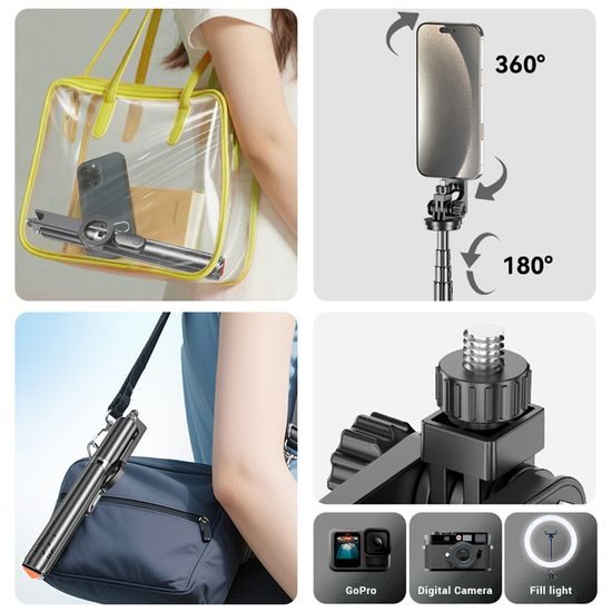 Blavec MagSafe Selfie Stick met Automatische Uitschuiving, Statief en Bluetooth Afstandsbediening - 160 cm - Zwart