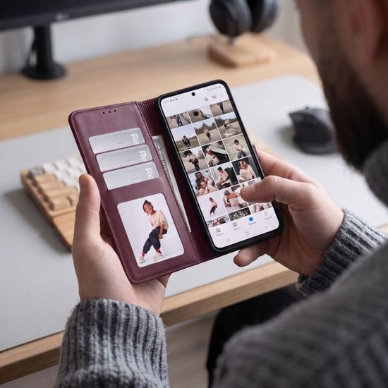 Tech-Protect Wallet Schutzhülle für Samsung Galaxy S26 FE - Kunstleder Handyhülle mit Kartenfach - Weinrot