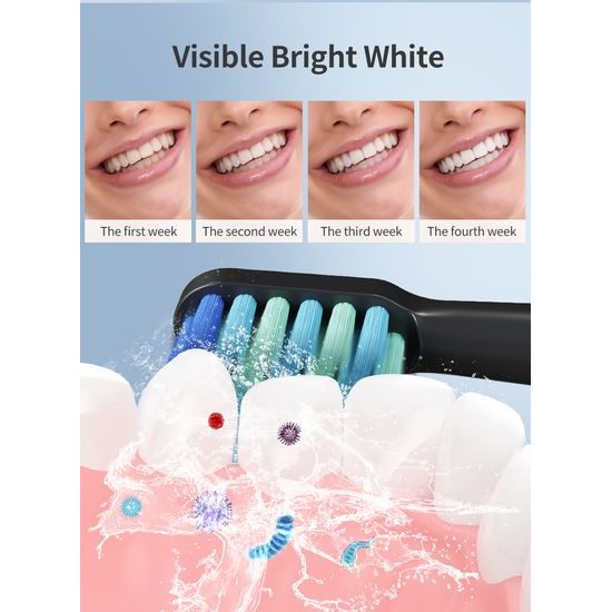 Sonický elektrický zubný kartáčik so sadou 4 hlavíc a cestovným puzdrom, 5 režimov, 30 000 vibrácií/min, ružový