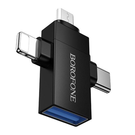 Borofone 3-in-1 Adapter (BV26D) USB 2.0 auf Lightning / USB-C / Micro-USB - Schwarz