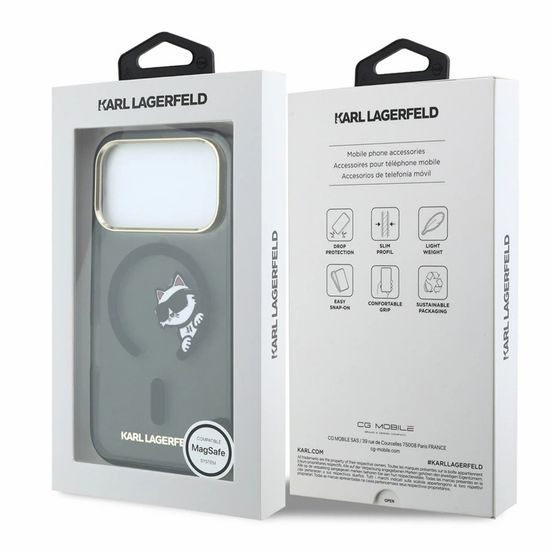 Karl Lagerfeld IML Peekaboo Print Case für iPhone 17 Pro / 18 Pro - MagSafe kompatibel mit Metallrahmen - Schwarz