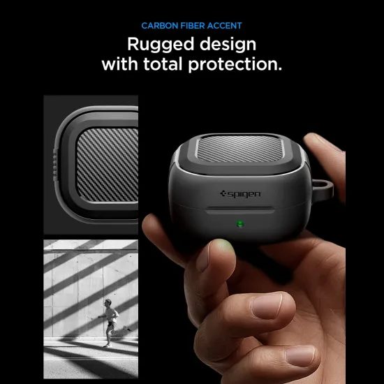 Spigen Rugged Armor Schutzhülle für Samsung Galaxy Buds 4 / 4 Pro - Flexibles TPU Case mit Karabiner - Schwarz